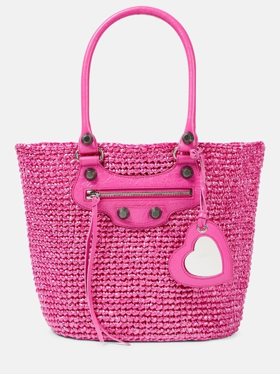 Balenciaga Handbags - Balenciaga Small Le Cagole Nylon Raffia Tote Pink NWT Summer Resort Party